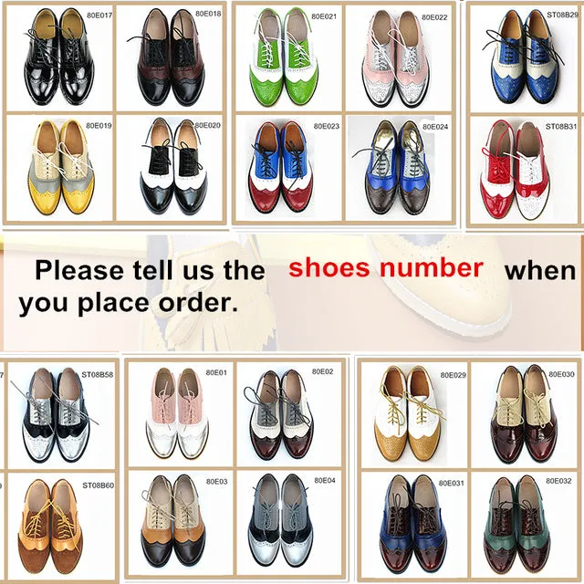 Women Oxford Brogues Shoes Genuine Leather Buckle